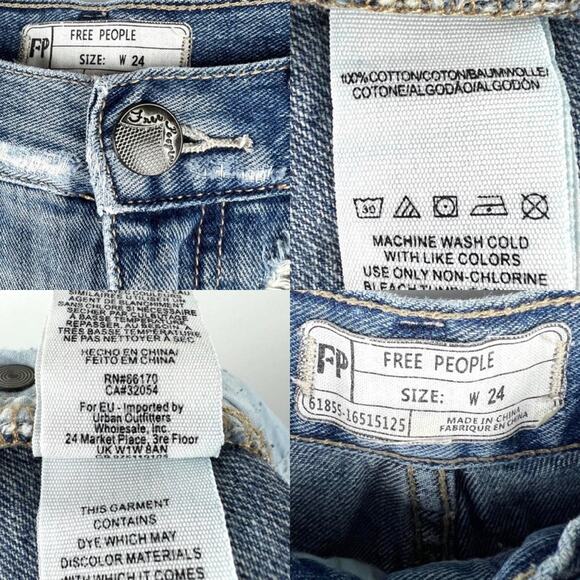 Free People Lacey Crochet Distressed Cutoff Jean Shorts 24 Boho Festival - Picture 2 of 4